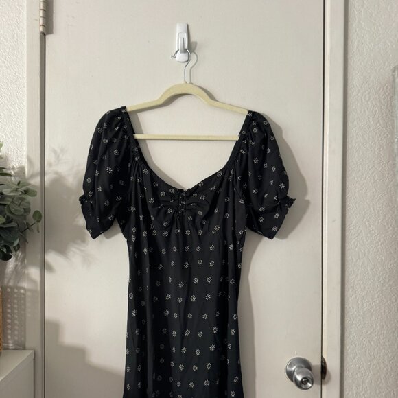 ☀️ MADEWELL Sweetheart Puff-Sleeve Midi Dress in Stardot Black Antique Cream 10 - Picture 9 of 9